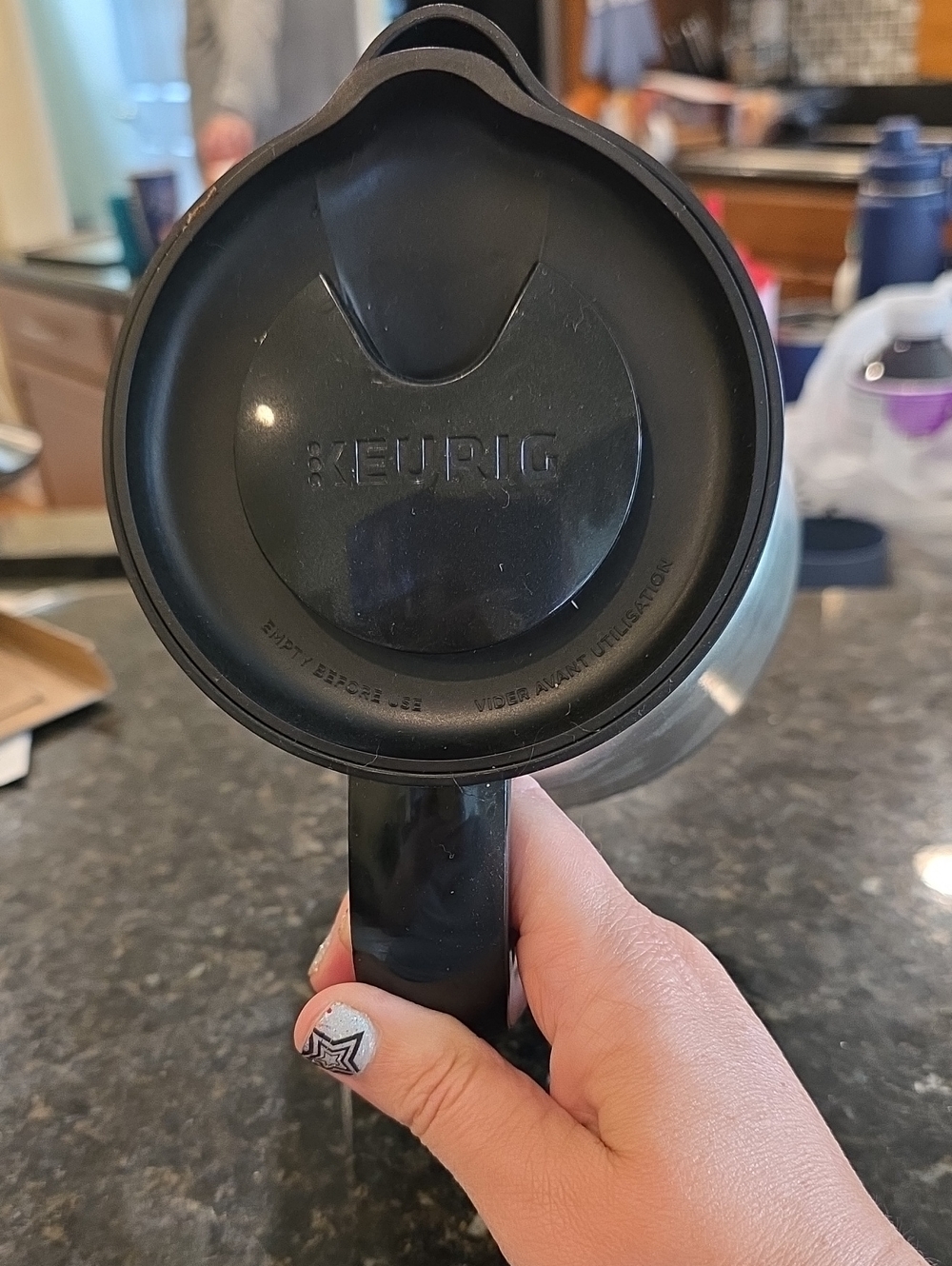 Keurig Black and Silver Karaff with Handle and Flip Lid